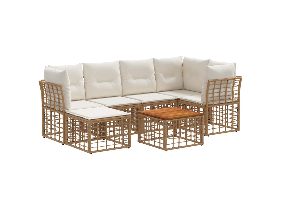 Vidaxl Conjunto de Sofás para Exterior 7 Pcs Natural e Branco Creme