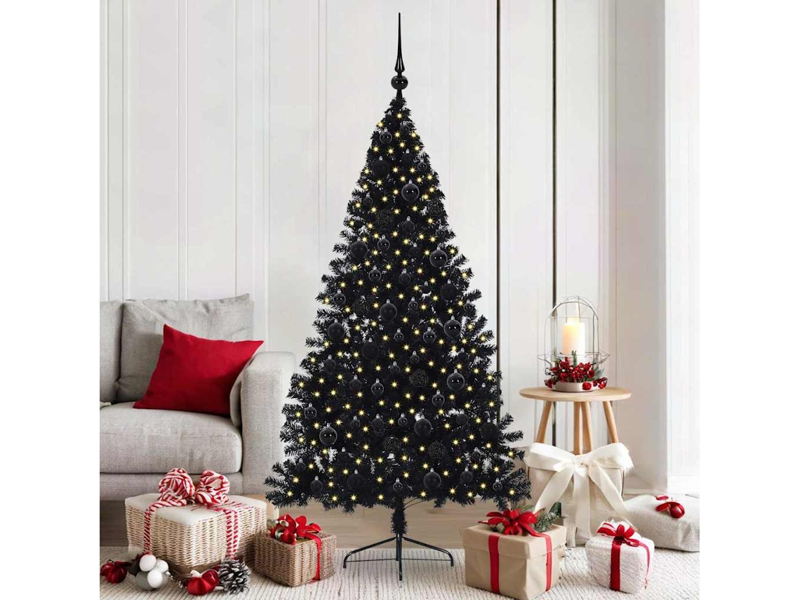 Vidaxl Árvore De Natal Artificial Pré-iluminada Preto 180 Cm Pvc
