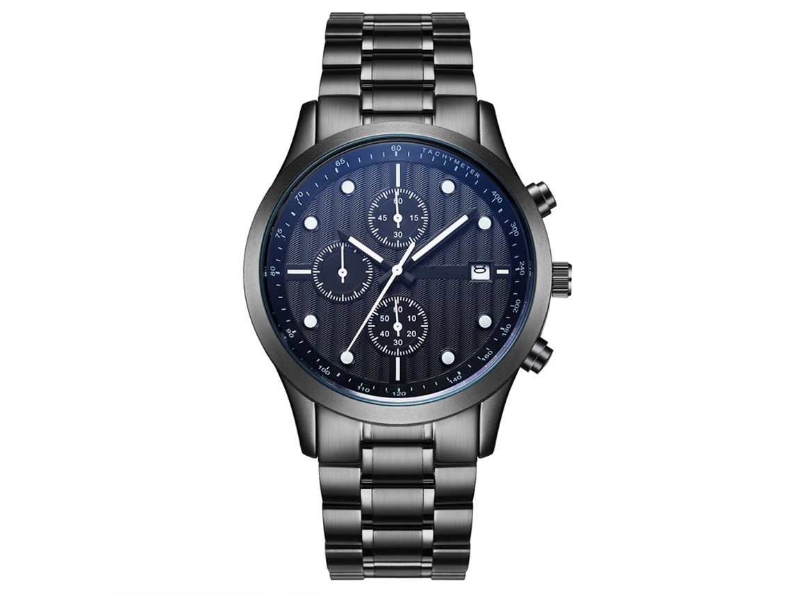 Relógio masculino Biden à prova d'água multifuncional de quartzo com pulseira de aço (branco)