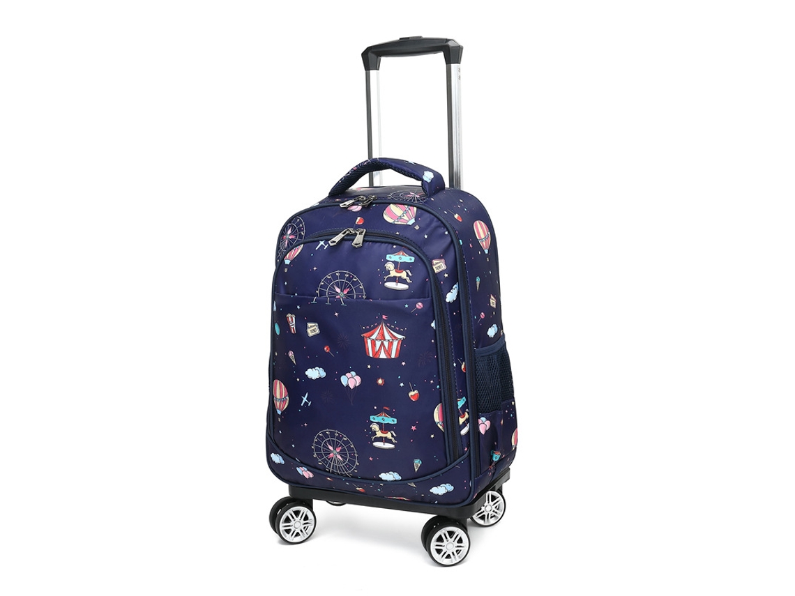 Mochila de viagem, mochila com rodas e elevador telescópico para parques de diversões.