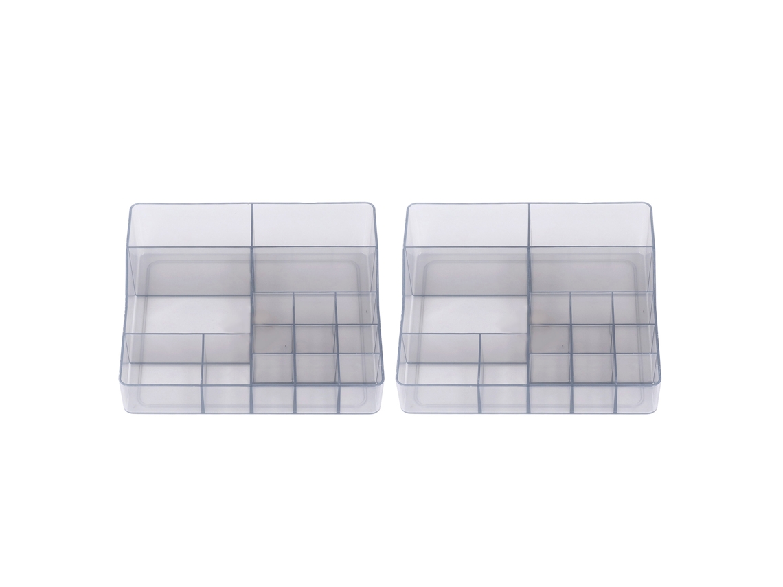 2pcs Organizador de Maquiagem Vanity com 15 Compartimentos Transparente Pequeno | S/MARCA