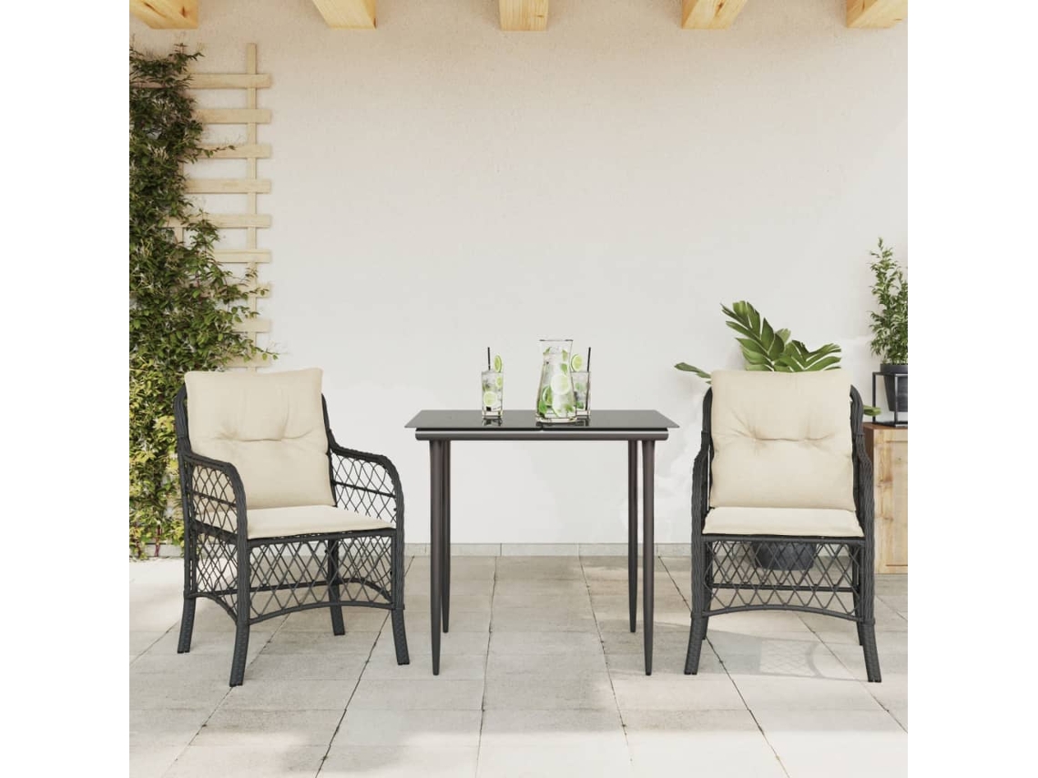 Vidaxl 3 Pcs Conjunto De Bistrô Com Almofadões Vime Pe Preto