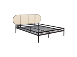 Cama Metálica Linköping Com Cabeceira Ovalada 160x200cm Preto / Efeito Rattan [EN.CASA]