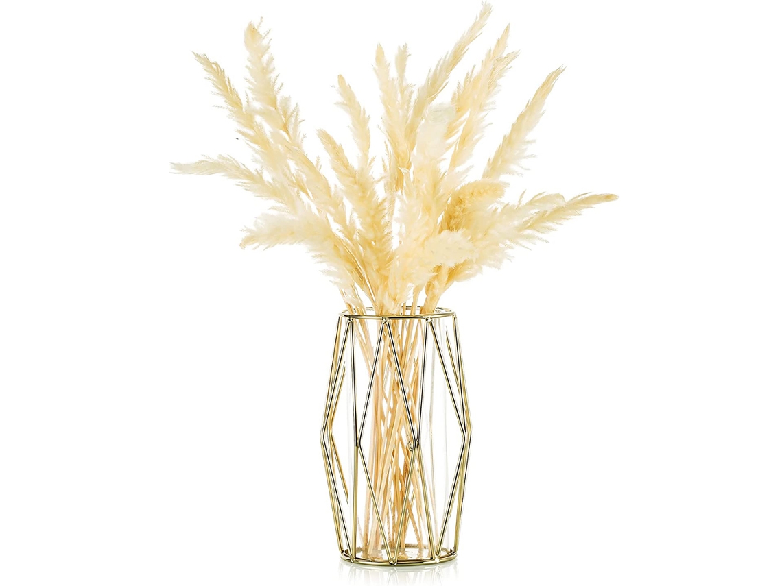 Vaso Geométrico Elegante Com Suporte De Metal, Vasos De Flores De Vidro Transparente Para Fins Decorativos, Ideal Como Peça Central Para Mesa De Escri