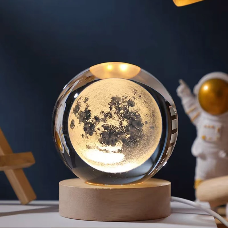 Bola de Cristal de 8 Cm com Gravação a Laser 3d, Série Astronômica MDUG (estilo 3 com Base de Led)