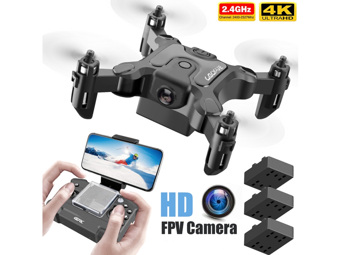 Mini Drone Dobrável V2 Com Câmera Hd 4k Bestvite (1 Bateria Duração Da Bateria 12 Min Preto)