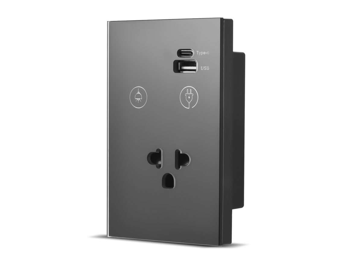 Interruptor inteligente Primerox wifi 2.4ghz com tomada type c usb controle app voz parede