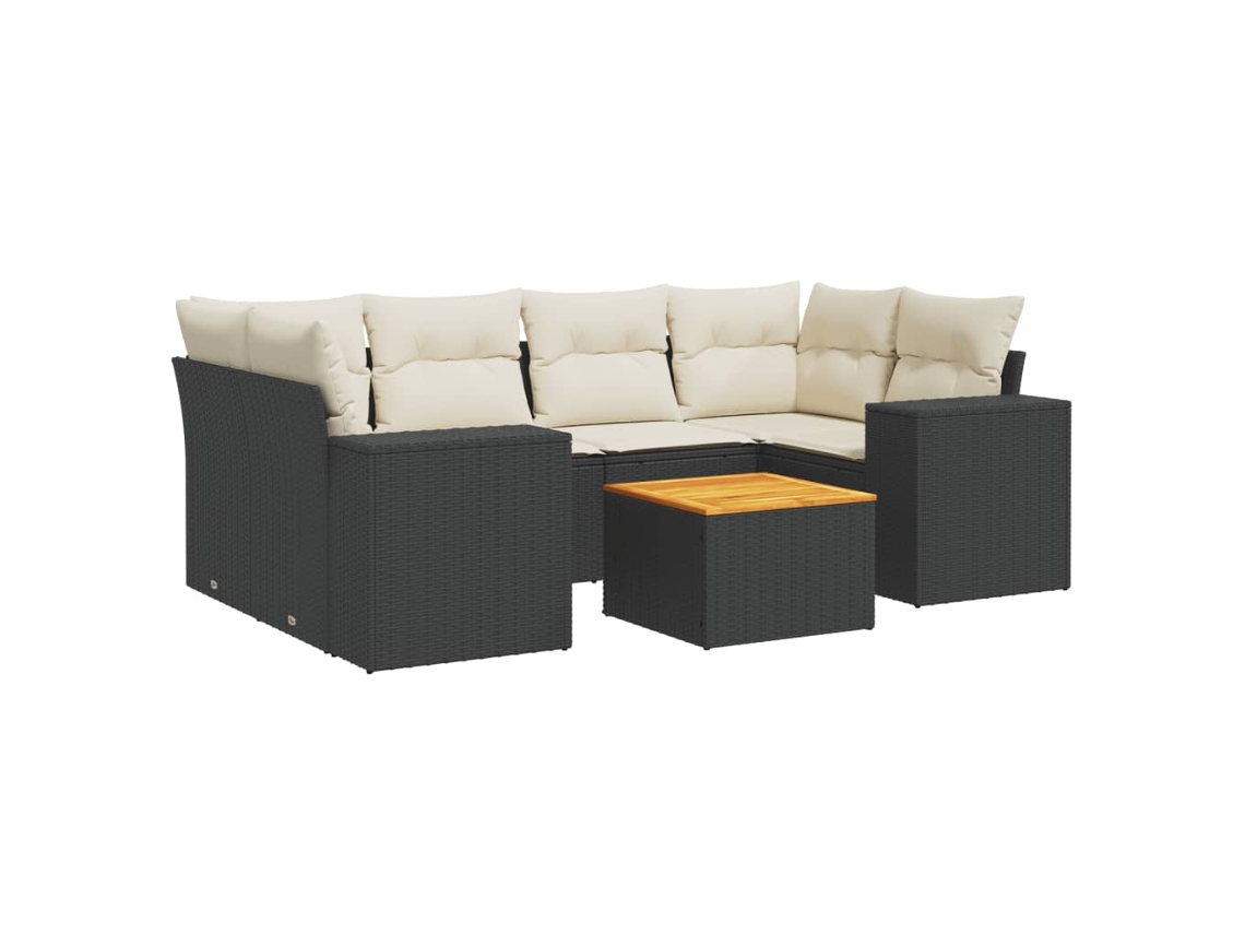 Conjunto de 7 sofás para jardim com almofadões Vime Pe Preto MAISON EXCLUSIVE (7 peças)