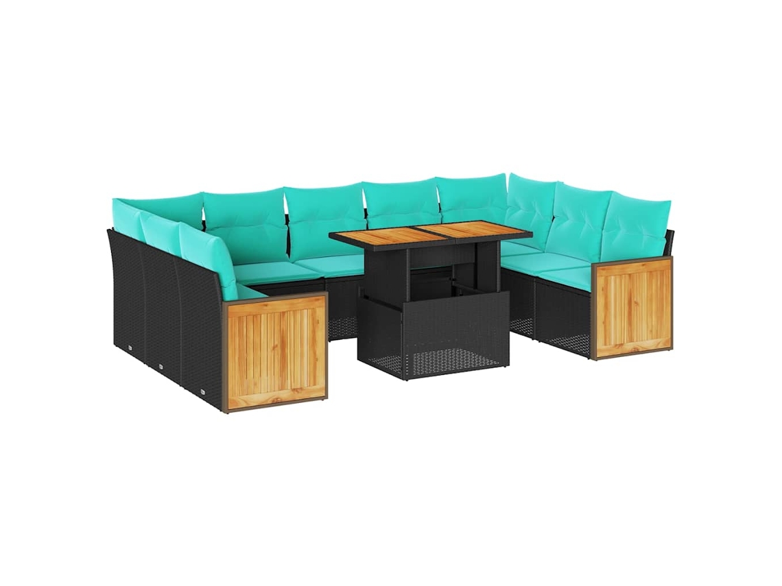Maison Exclusive - 10 Pcs Conjunto Sofás Jardim C/ Almofadões Vime Pe/acácia Preto