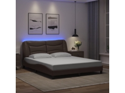 Estrutura Cama C/ Luzes Led 160x200cm Couro Artificial Castanho