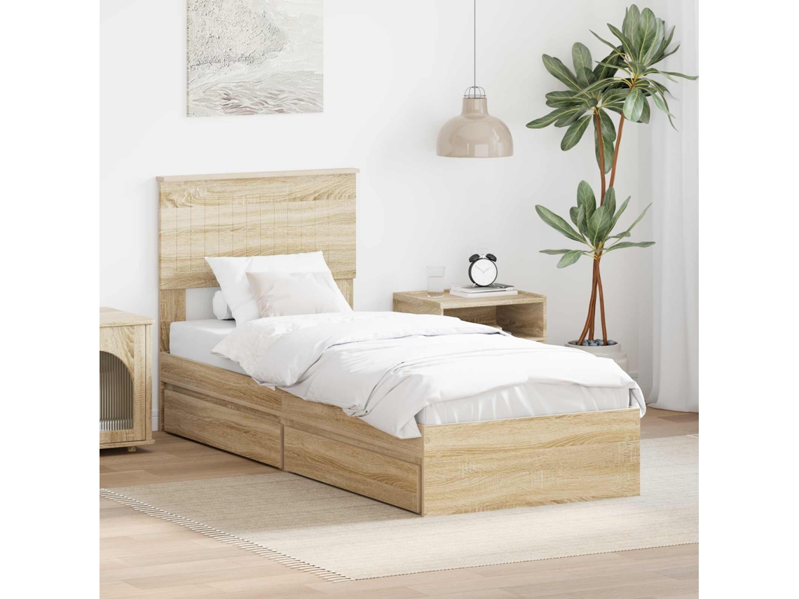 Vidaxl Cama Com Armazenamento Com Gaveta Carvalho Sonoma 75 X 190 Cm