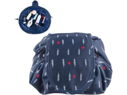 Nécessaire portátil para maquiagem com cordão, à prova d'água, grande capacidade, azul.