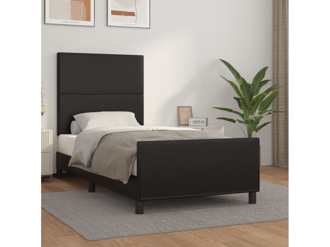 Estrutura De Cama C/ Cabeceira Couro Artificial 80x200 Cm Preto