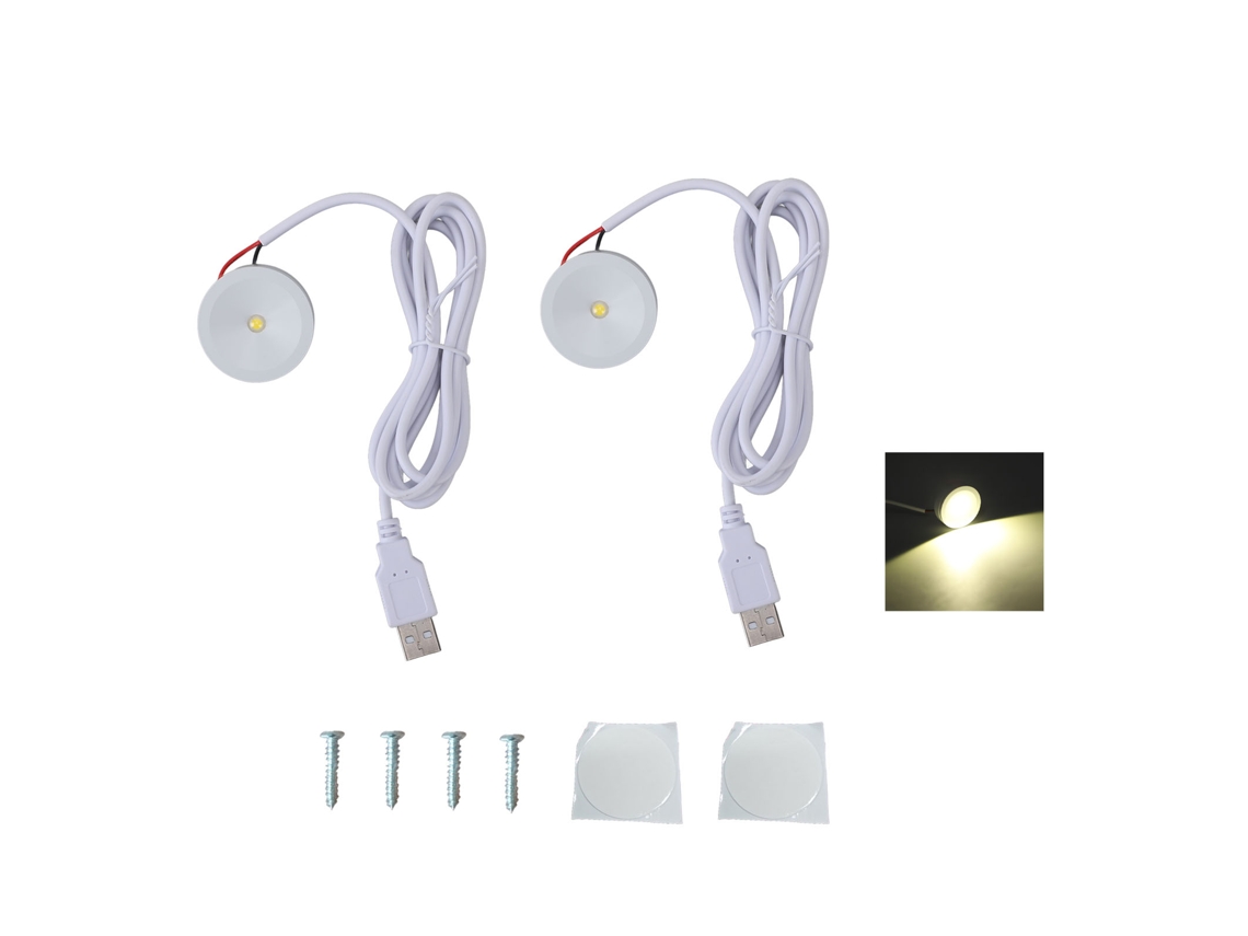 2026 2 Conjuntos de Mini Foco Led Usb 5v 1w Luz Cálida, Cable de 1.3m, Iluminación para Joyería, Vitrinas Y Entradas