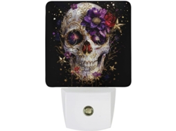 Iluminação noturna em estilo retrô, formato caveira, com sensor LED, luz branca brilhante e suave, para banheiro e quarto.