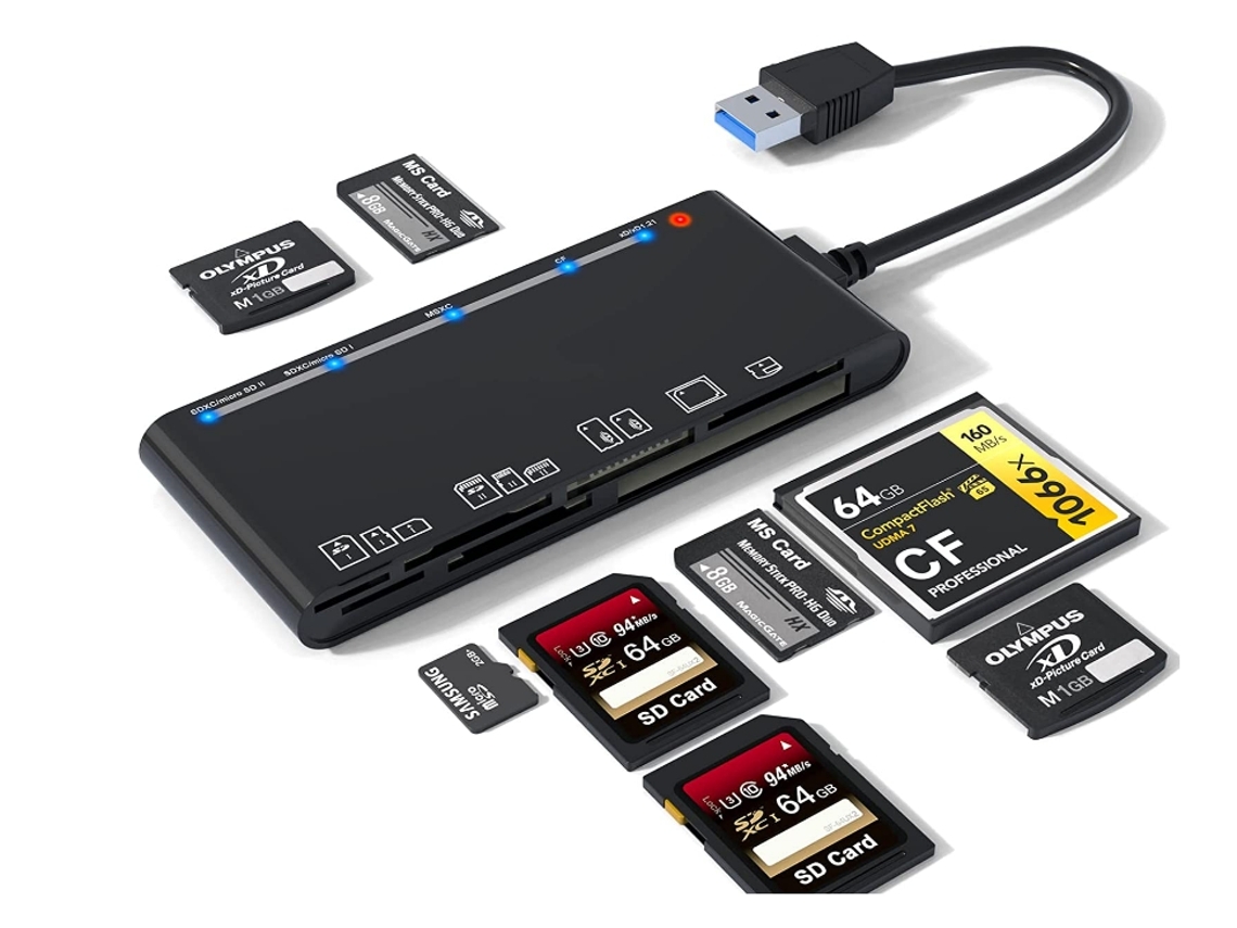 Leitor De Cartões Usb 2.0 Preto, All-in-1, Compatível Com Sd/tf/cf/ms/xd, Led Indicador