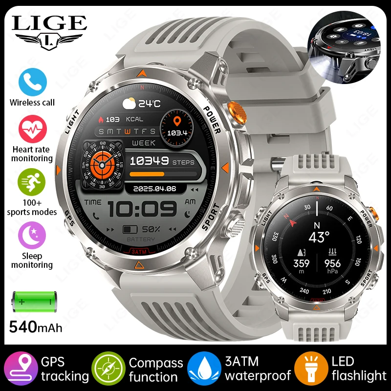 Smartwatch Esportivo À Prova D'água Com Gps E Tela Sensível Ao Toque De Alta Definição De 1,46 Polegadas (cinza Silicone).