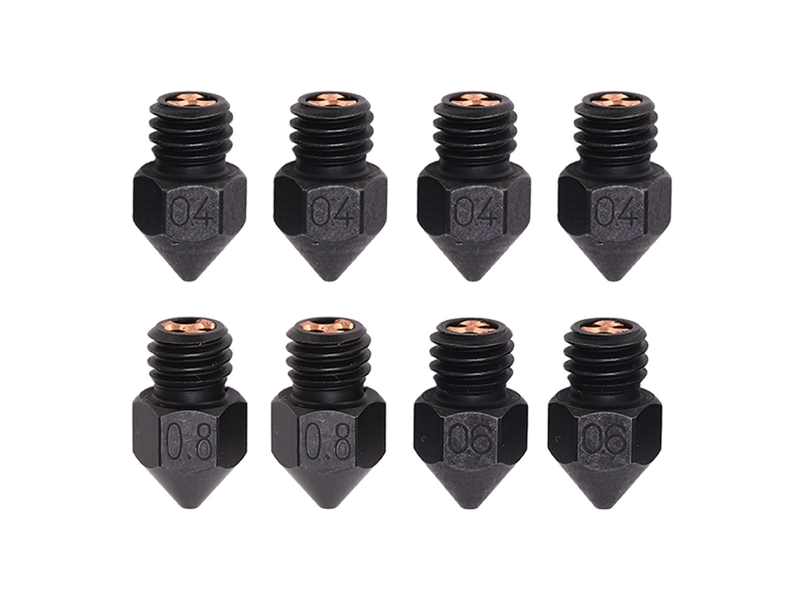 Kit de 8 Bicos Mk8 Aço Endurecido para Impressora 3D com Diâmetro de 0.4mm, 0.6mm, 0.8mm