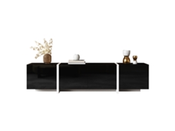 Móvel Tv Baixo Preto Branco Led Faixa Luz Design Moderno Sala VELTRIX