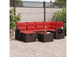 Vidaxl 7 Pcs Conjunto De Sofás Jardim C/ Almofadões Vime Pe Castanho