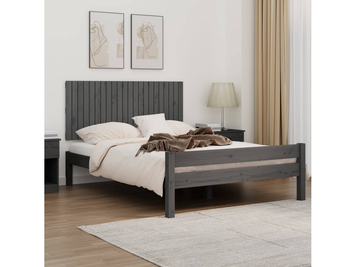 Vidaxl Cabeceira De Parede 140x3x60 Cm Madeira De Pinho Maciça Cinza