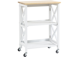 Carrinho de Cozinha Mdf Cor Branco e Natural 60x40x84 cm Homcom