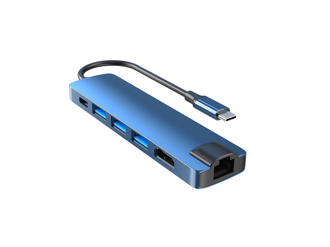 Yizhood Tipo C 6 em 1 Docking Station Multifuncional Transferência de Dados Rj45 5gbps Para Macbook Air Laptop Usb C Hub Azul