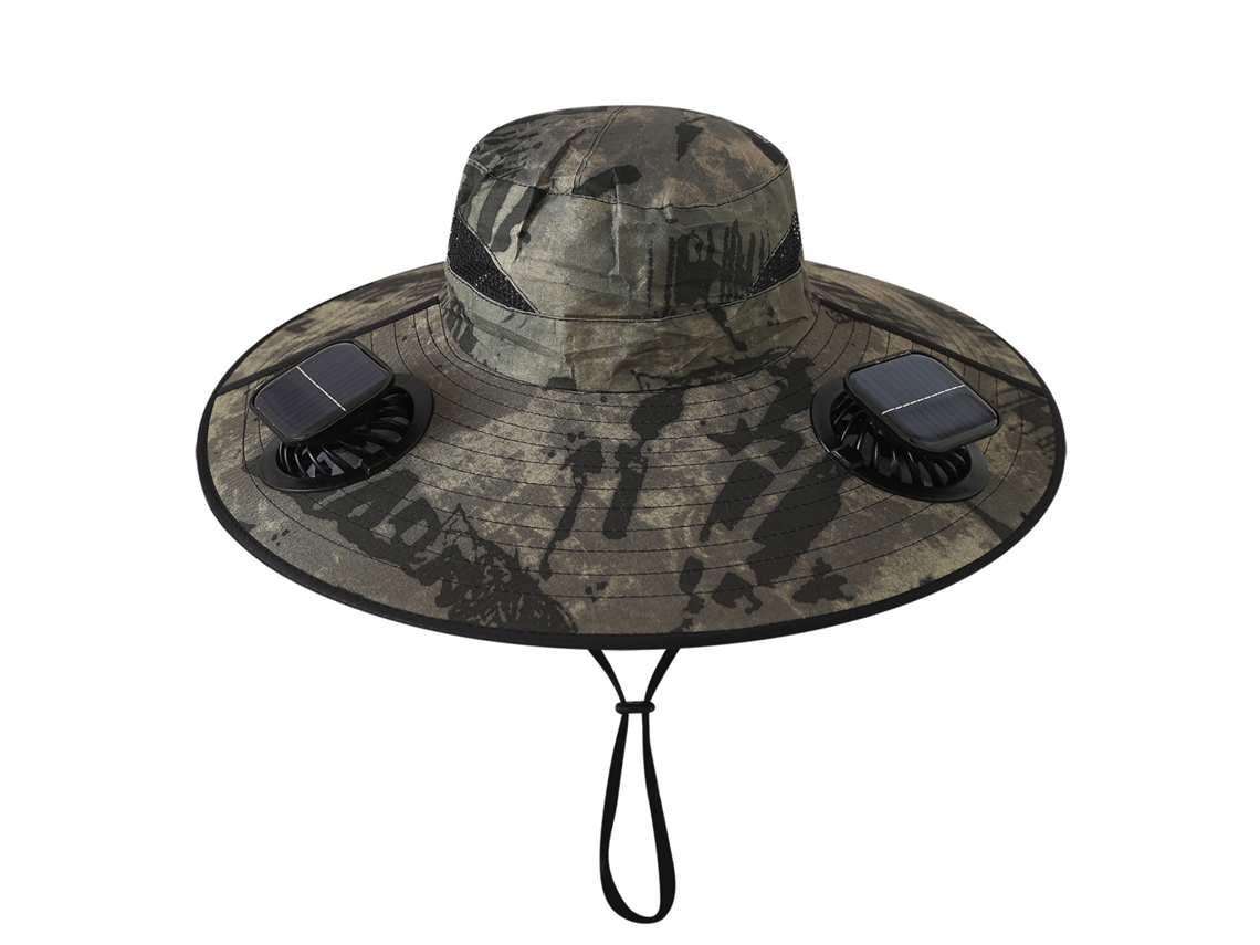 Chapéu com Ventilador Solar , Recarregável, para Pesca e Atividades Ao Ar Livre. MDUG (cor Verde Militar Camuflado Quadrado)