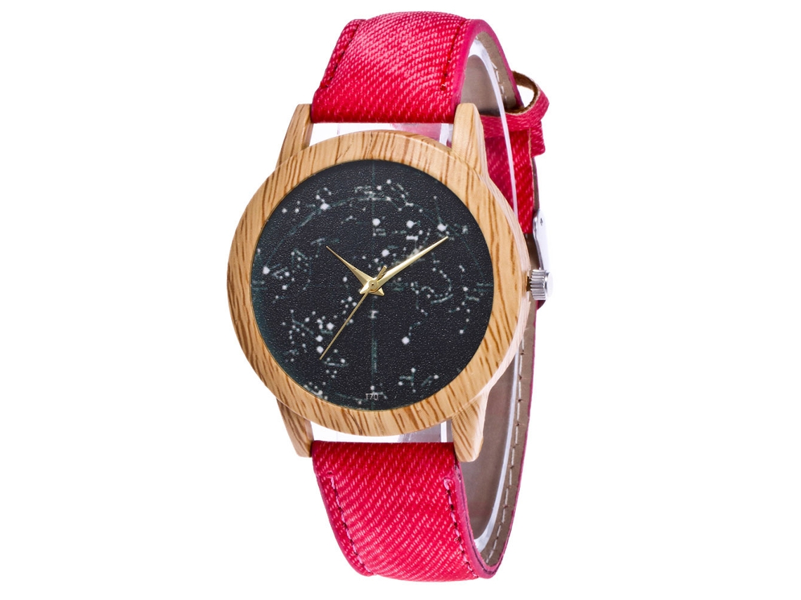 Reloj De Cuarzo Casual Con Correa De Jeans Estampado Cielo Estrellado Rojo