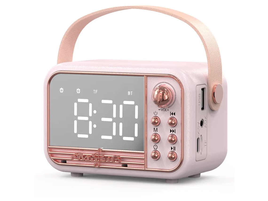 Coluna BT retro com despertador, alto volume, TF/USB/AUX, casa e exterior, bege/branco | S/MARCA