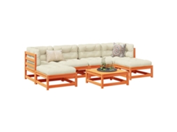 Conjunto 7pcs Sofás Jardim C/ Almofadões Pinho Maciço Marrom Mel Dkd Home Decor