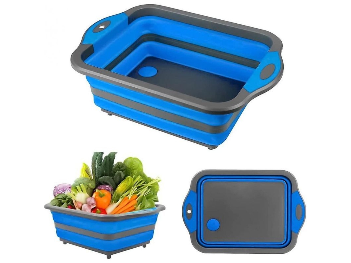 2026 bandeja de Corte Plegable 4 En 1, Lavaplatos para Camping, Tabla de Corte, Material Pp+tpr, 8l, Verde Azul
