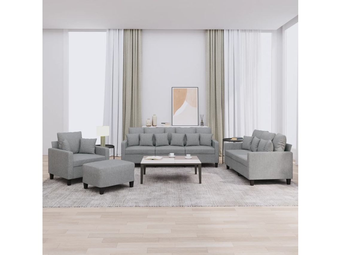 Vidaxl 4 Pcs Conjunto De Sofás Com Almofadas Tecido Cinzento-claro