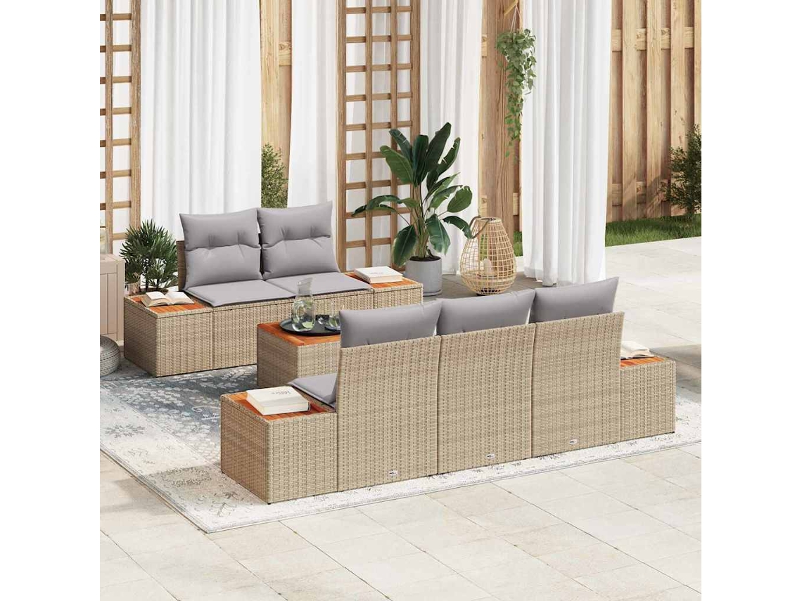 Vidaxl Conjunto de Sofá de Jardim 6 Pcs Bege Rattan Sintético