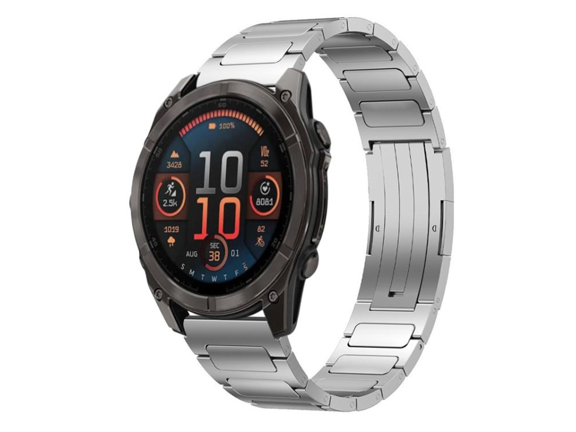 Bracelete Para Garmin Fenix 8 / 7x / 6x / 5x (26mm) - Aço Inoxidável - Fivela Em Formato De I Prata