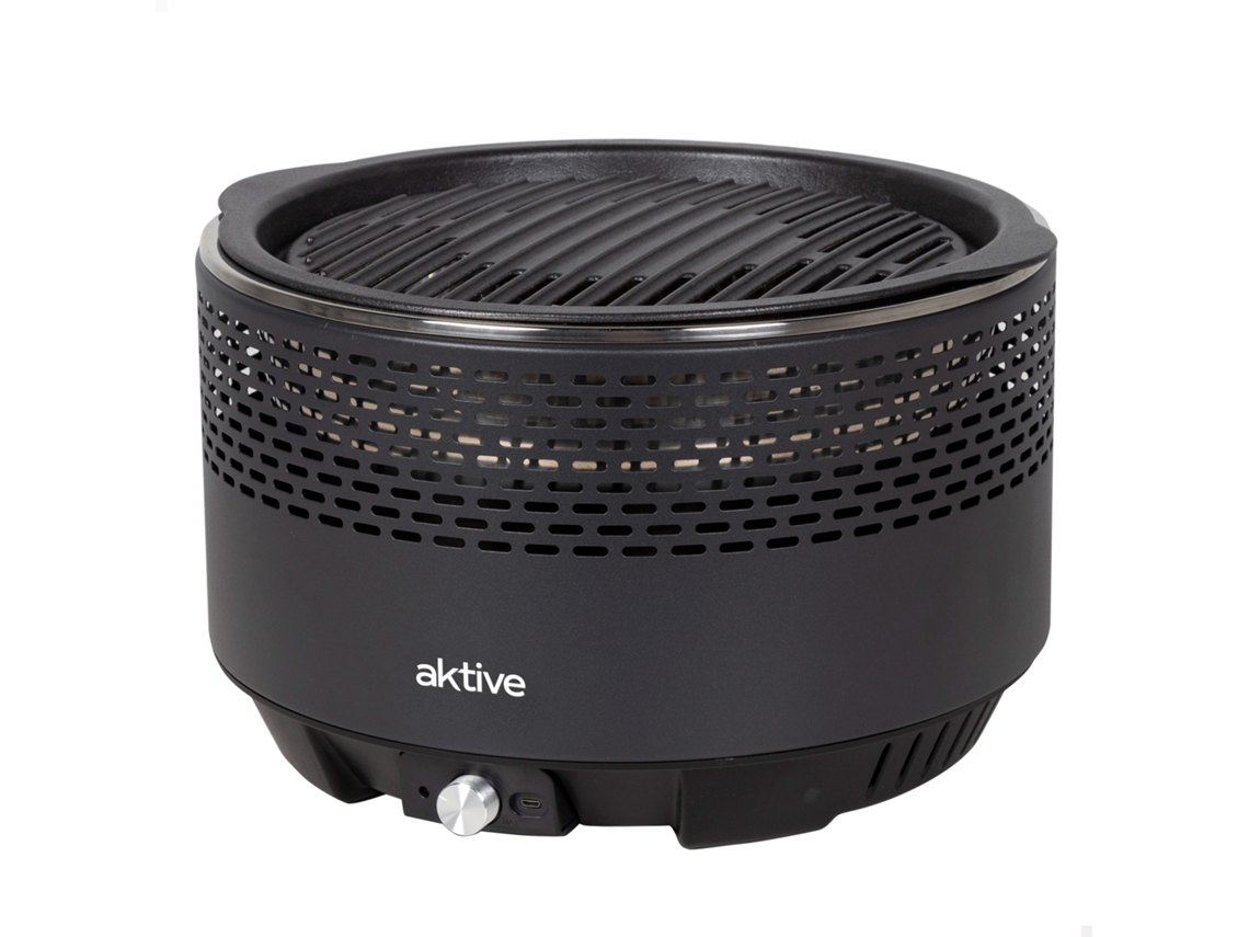 Barbecue Redonda Sem Fumaça Preta 2 Em 1 Tampo De Mesa34 Cm AKTIVE