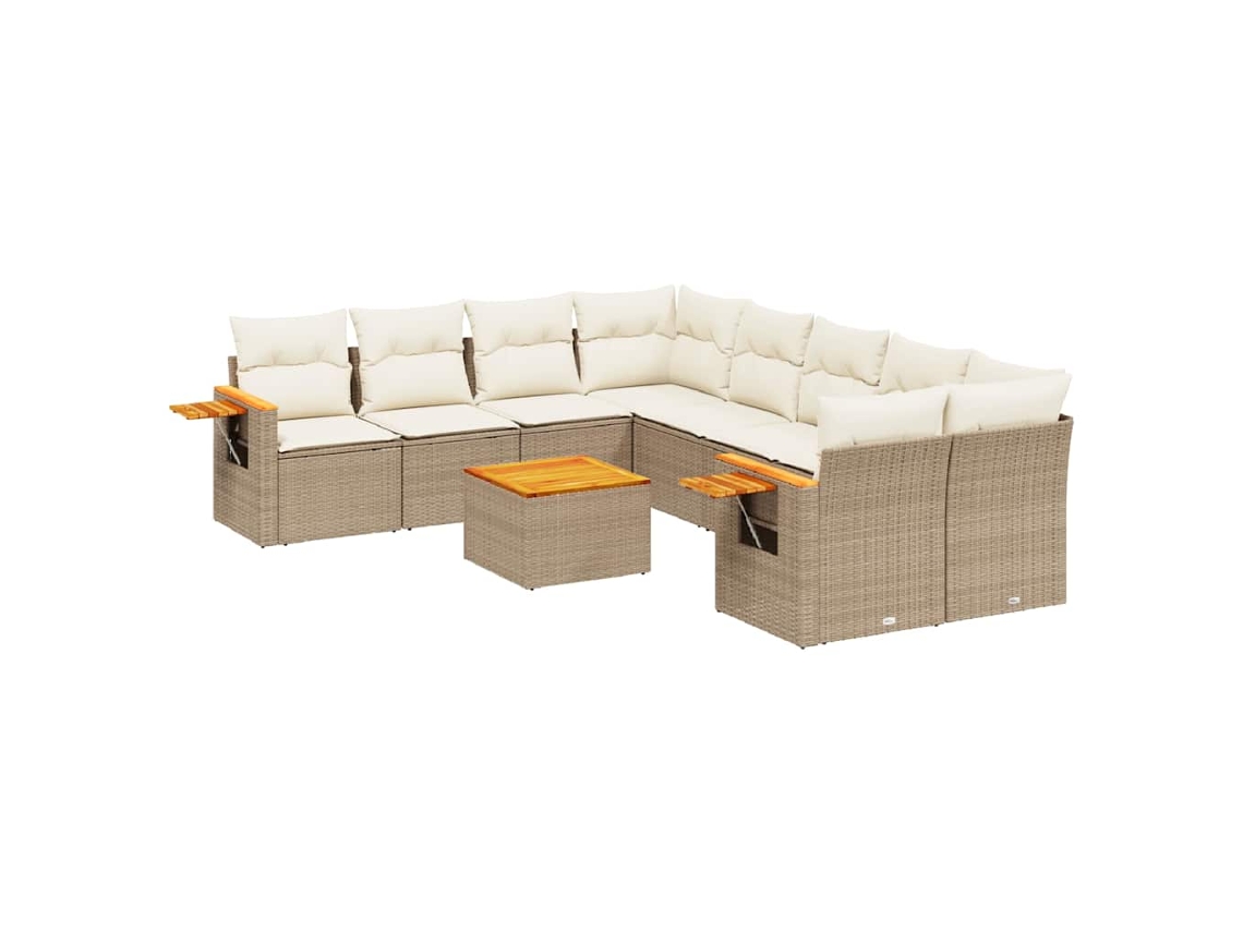 Conjunto de 9 Sofás para Jardim com Almofadões Vime Pe Bege MAISON EXCLUSIVE (90x200 cm)