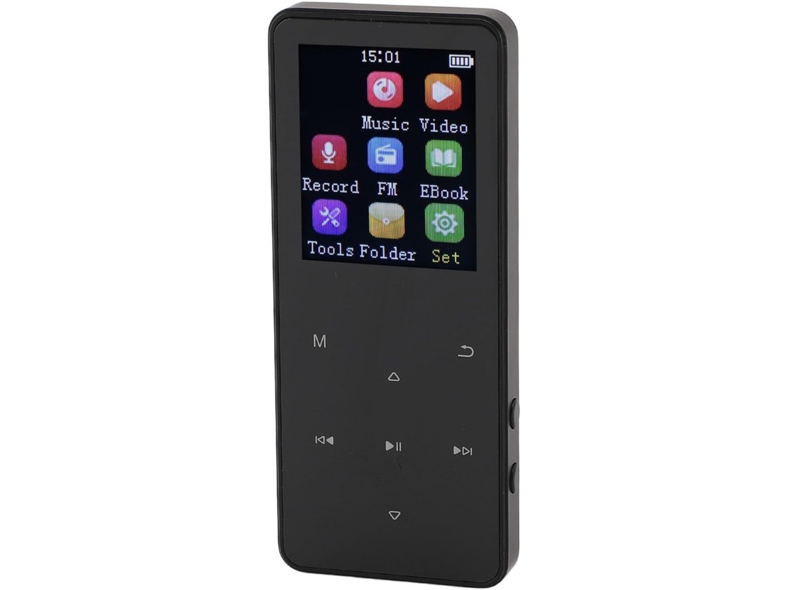 Reprodutor de MP3/MP4, Bluetooth portátil, tela, alto-falante FM, sistema de som HiFi integrado, tela sensível ao toque de 1,8 polegadas, com rádio.