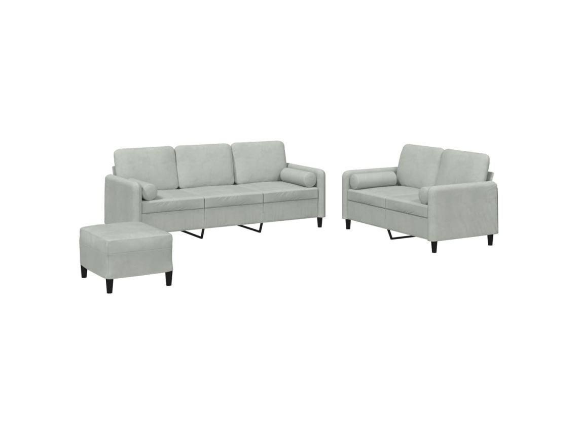 Conjunto de Sofás com Almofadas Veludo Cinzento claro MAISON EXCLUSIVE