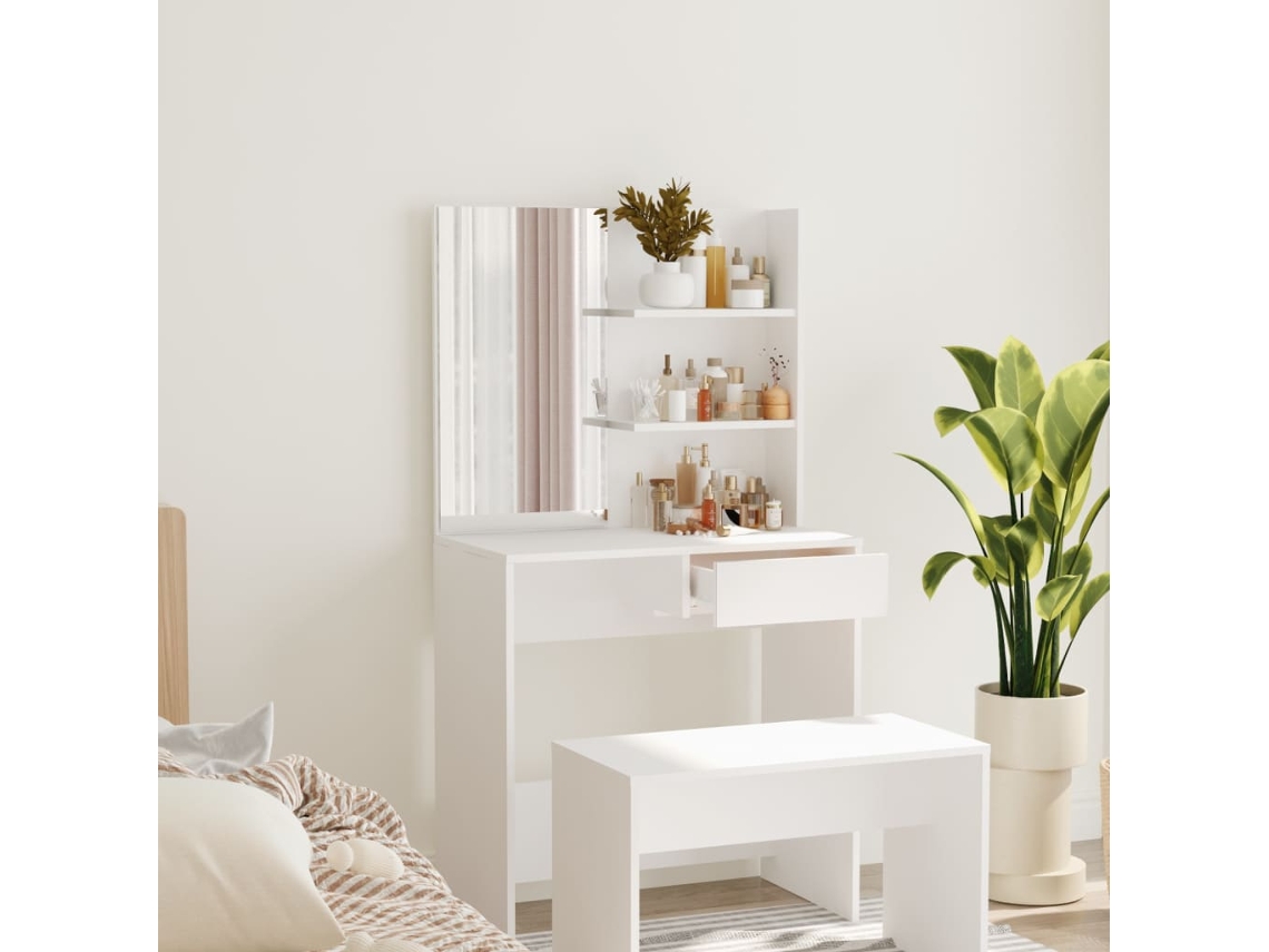 Vidaxl Toucador Com Espelho 74,5x40x141 Cm Branco
