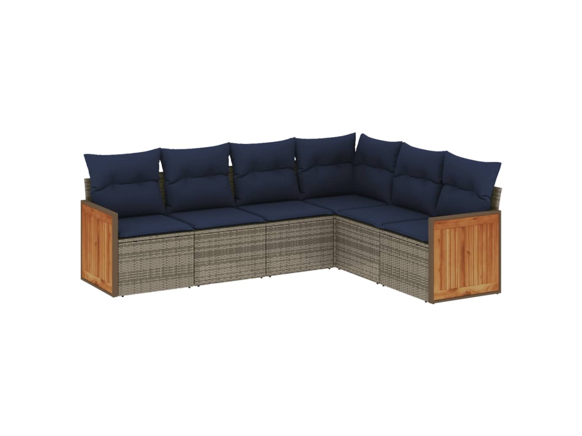 Conjunto de Sofá de Jardim, 6 Peças, Almofadas, Rattan Cinza MAISON EXCLUSIVE