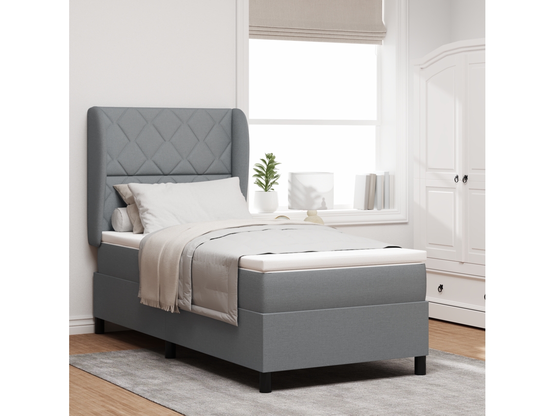 Cama Box Spring Com Colchão - Cinza Claro, 90x200 Cm, Tecido