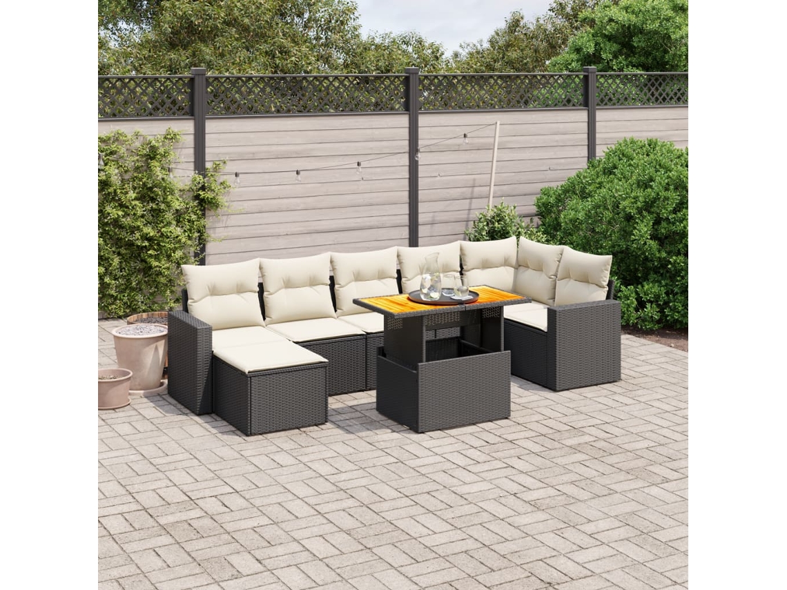 Vidaxl 8 Pcs Conjunto Sofás De Jardim Com Almofadões Vime Pe Preto