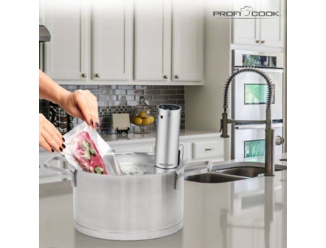 Máquina de Cozinhar Sous Vide PROFICOOK SV 1159 (1000 W) — Sous Vide com WiFi e App para controlo e preparação automática de alimentos. Função preparação de iogurtes e manter quente. 1000W. App free para IOS e smartphone. Adequado para recipientes a partir de 15 cm de altura.