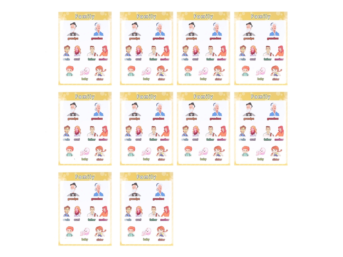 Mali 10pcs Poster Pré escolar Laminado Quadro Membros Família Educação Infantil 3 Anos+