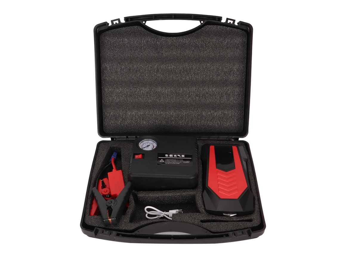 Iniciador De Bateria Carro Portátil Com Compressor 1600a 12000mah 12v