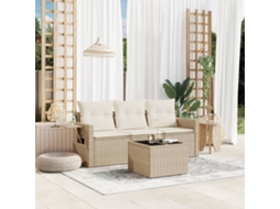 4 Pcs Conjunto De Sofás Para Jardimconjuntos Relax Jardimconjunto De Jantar C/ Almofadões Vime Pe Bege Cfw917147 Lovely Home