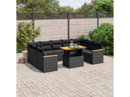 Vidaxl 11 Pcs Conjunto Sofás de Jardim C/ Almofadões Vime Pe Preto