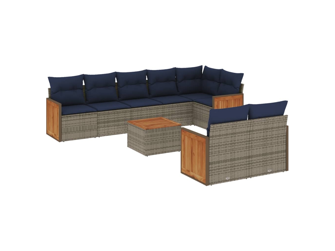 Conjunto de Sofá de Jardim, 9 Peças, Almofadas, Rattan Cinza MAISON EXCLUSIVE
