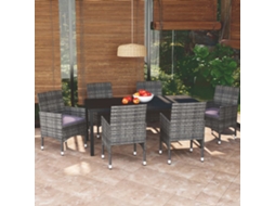 Conjunto 7 Peças Jantar P/ Jardim C/ Almofadões Vime Pe Cinza Dkd Home Decor